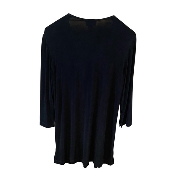 Chico's Travelers Beaded Embellished Slinky Knit Tunic Top Size L Black Flowy - Picture 3 of 13